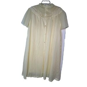 Vintage Gaymode JC Penney 2PC Set Nightgown M‎ Yellow Floral Lace Cottagecore